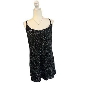 Vintage Black Sequin Romper Y2K Glitter Stretch Club Party Festival XL